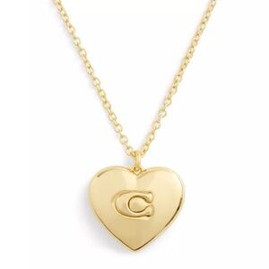 Coach Gold Heart Necklace with Logo